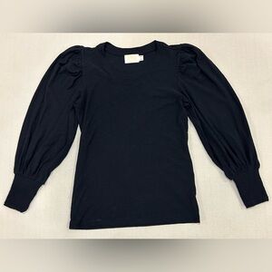 Nation LTD. Puff long sleeve top crew neck smocked cuffs crew neck black Sz XS